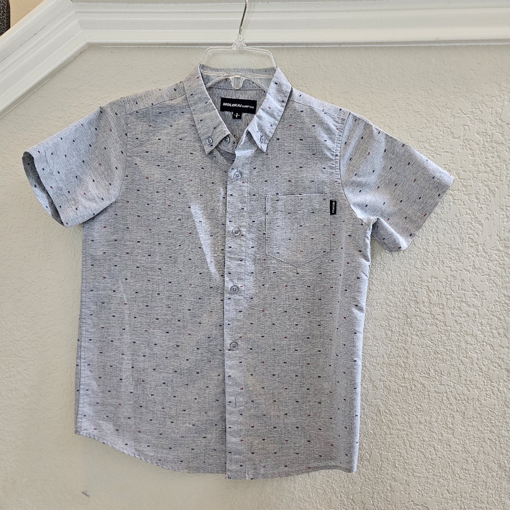 MOLOKAI SURF COMPANY Gray Fushbones Short Sleeved Button Down Shirt Kids Size 8